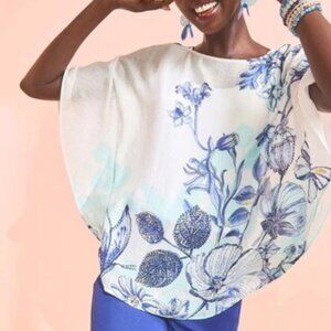 NWT CHICOS WOVEN BUTTERFLY PRINT PONCHO IN S/M.